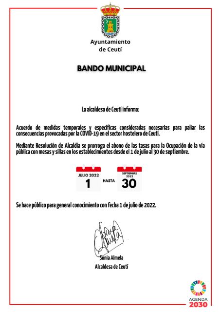 Ceutí prorroga las ayudas al sector hostelero con la exención de tasas para las terrazas hasta el 30 de septiembre