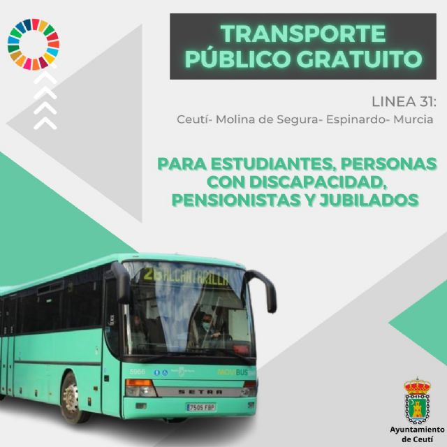 El ayuntamiento de Ceutí bonifica el 100% de la tarifa del bonobús interurbano para estudiantes, personas con discapacidad, pensionistas y jubilados